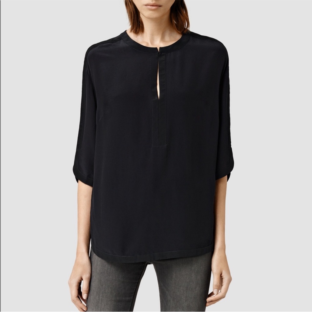 All Saints Acre Silk Split Neck Blouse 8